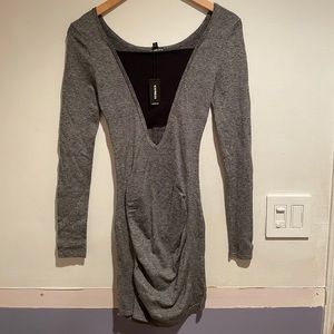 🌹✨ NWT Express Gray Bodycon Mini Dress Mesh Back